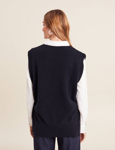 Pull sans manches bleu foncé femme