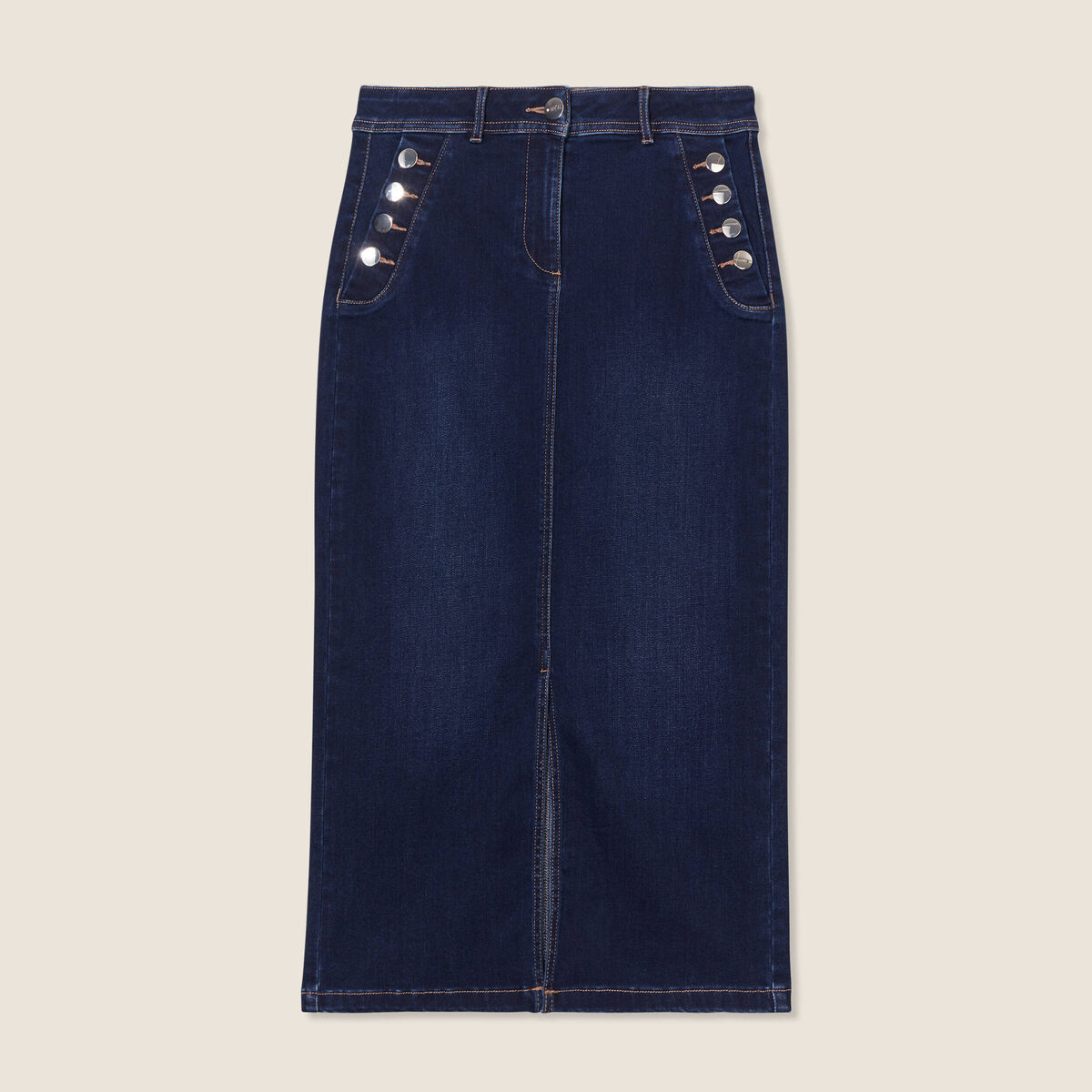 Jupe longue droite en jean denim brut femme