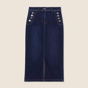 Jupe longue droite en jean denim brut femme
