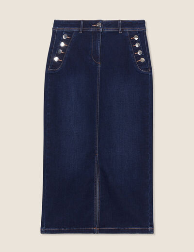 Jupe longue droite en jean denim brut femme