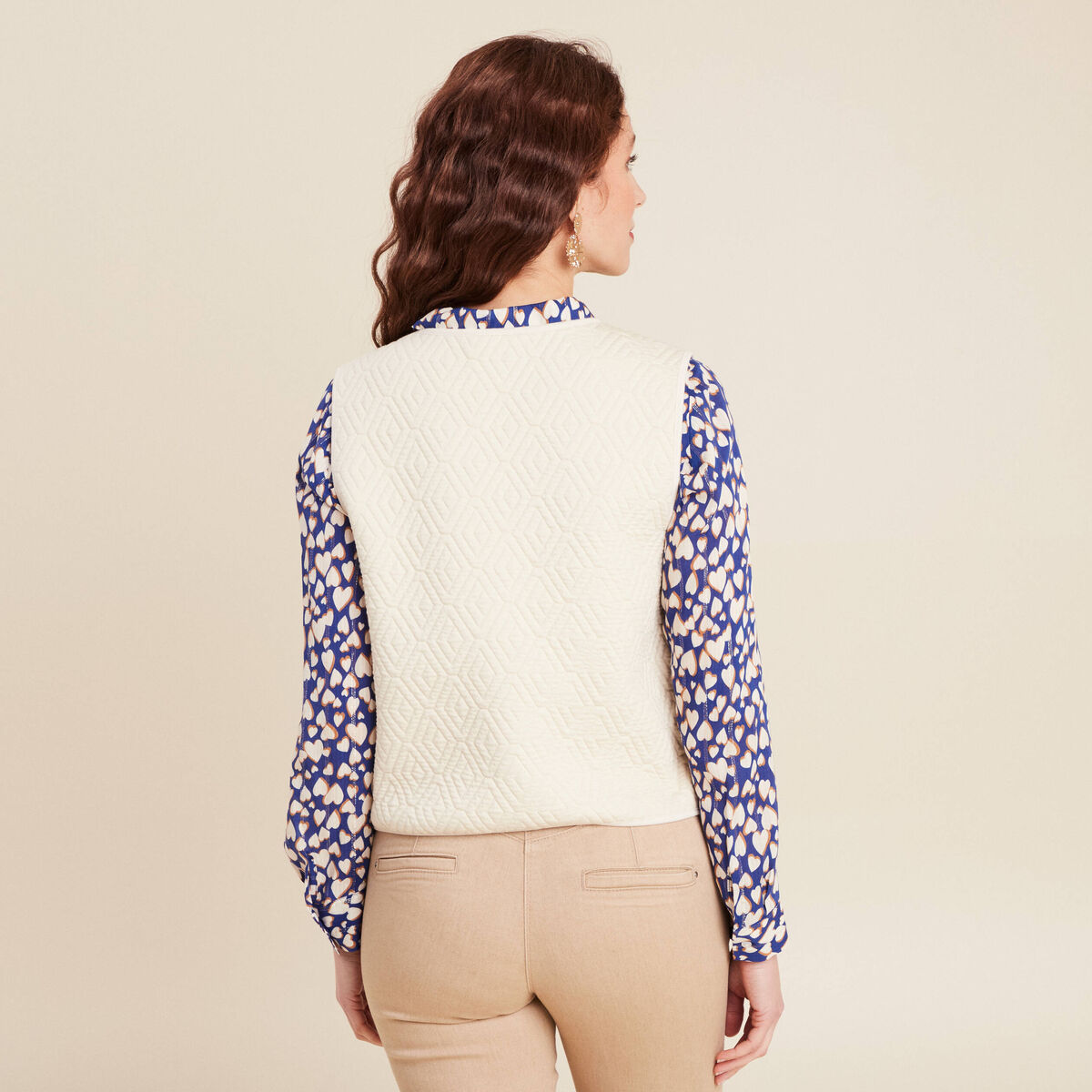 Gilet sans manches matelassé ecru femme