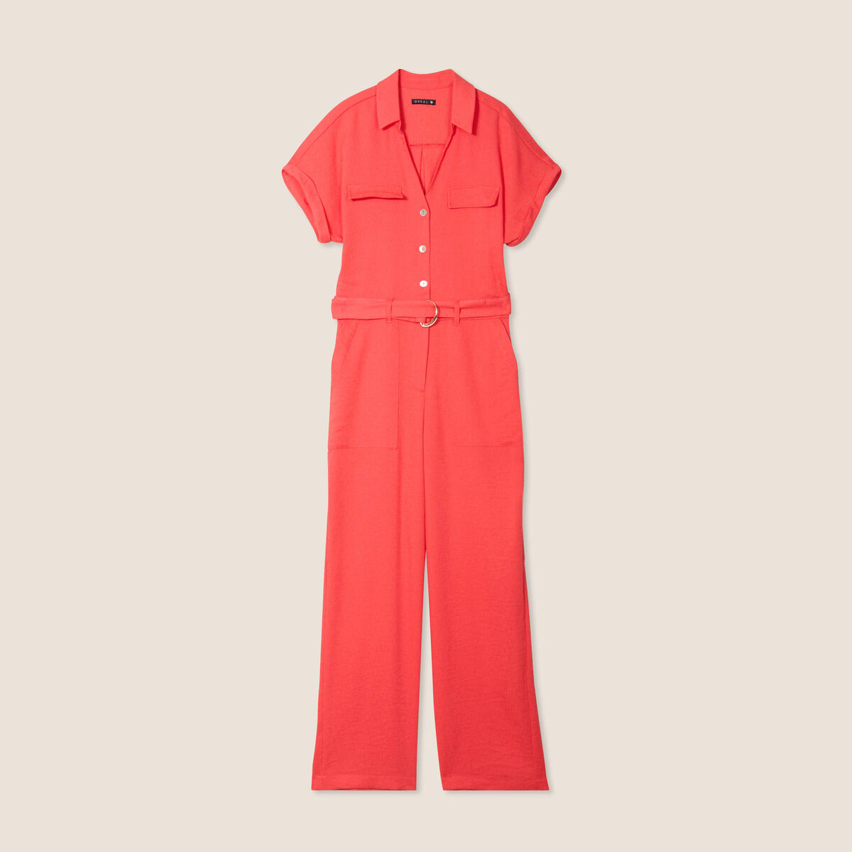 Combinaison fluide boutonn&eacute;e rouge corail femme