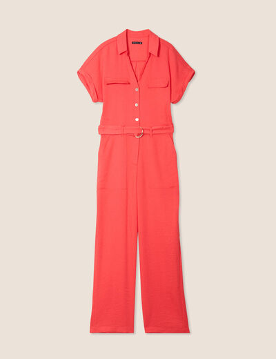 Combinaison fluide boutonnée rouge corail femme