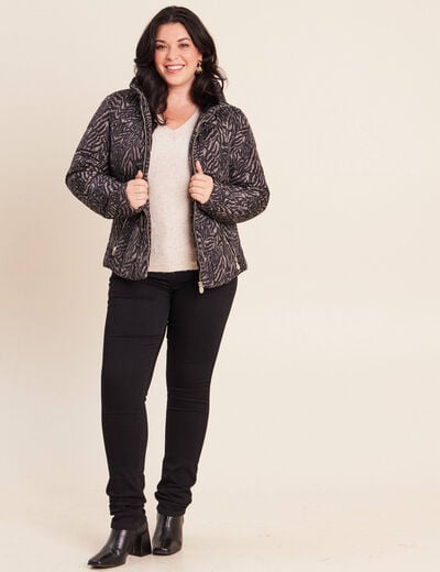 Doudoune d&eacute;perlante droite zipp&eacute;e noir femme