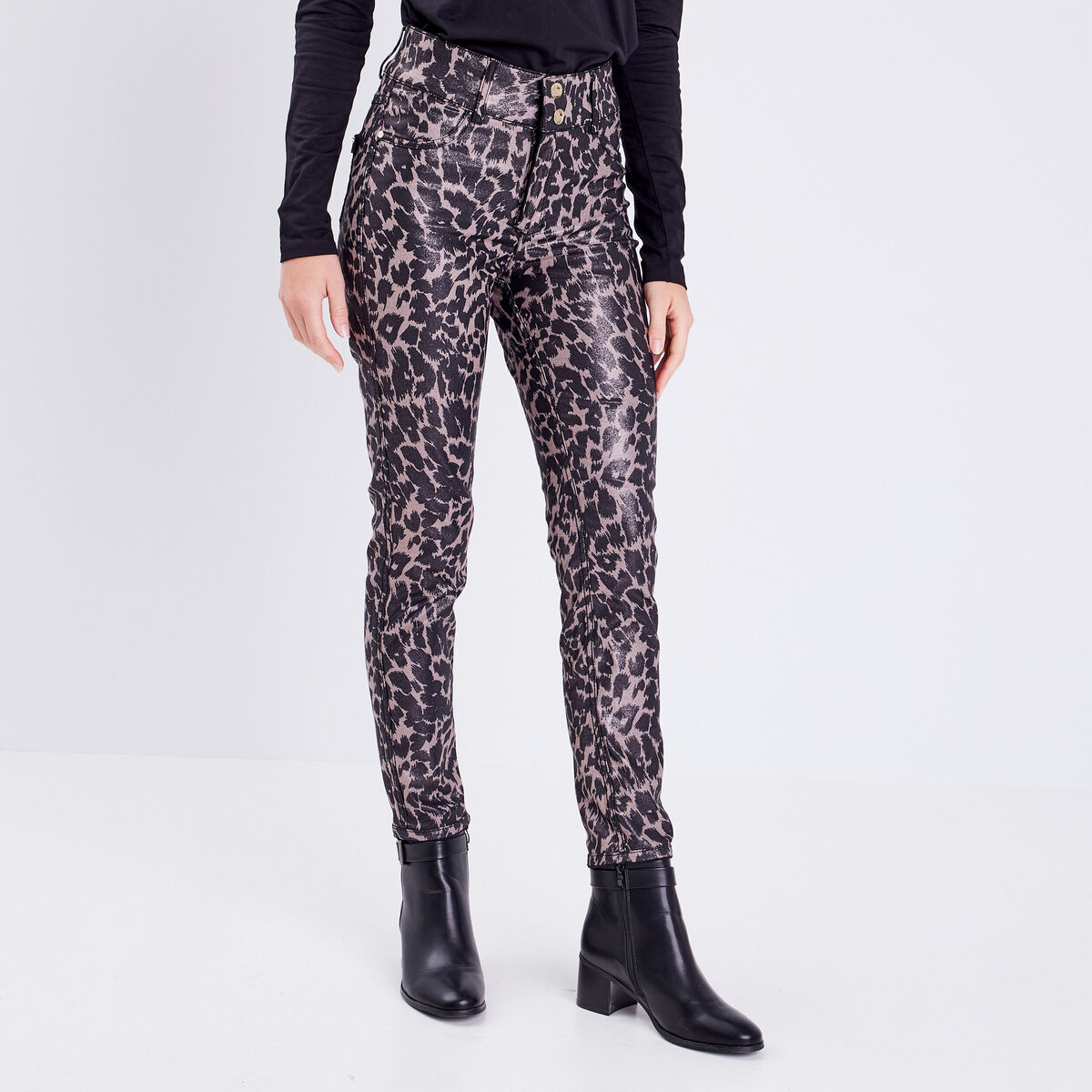 Pantalon ajusté réversible noir femme