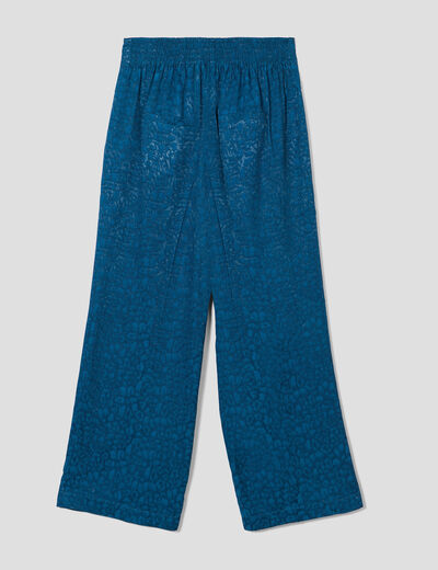 Pantalon flou élastiqué bleu canard femme