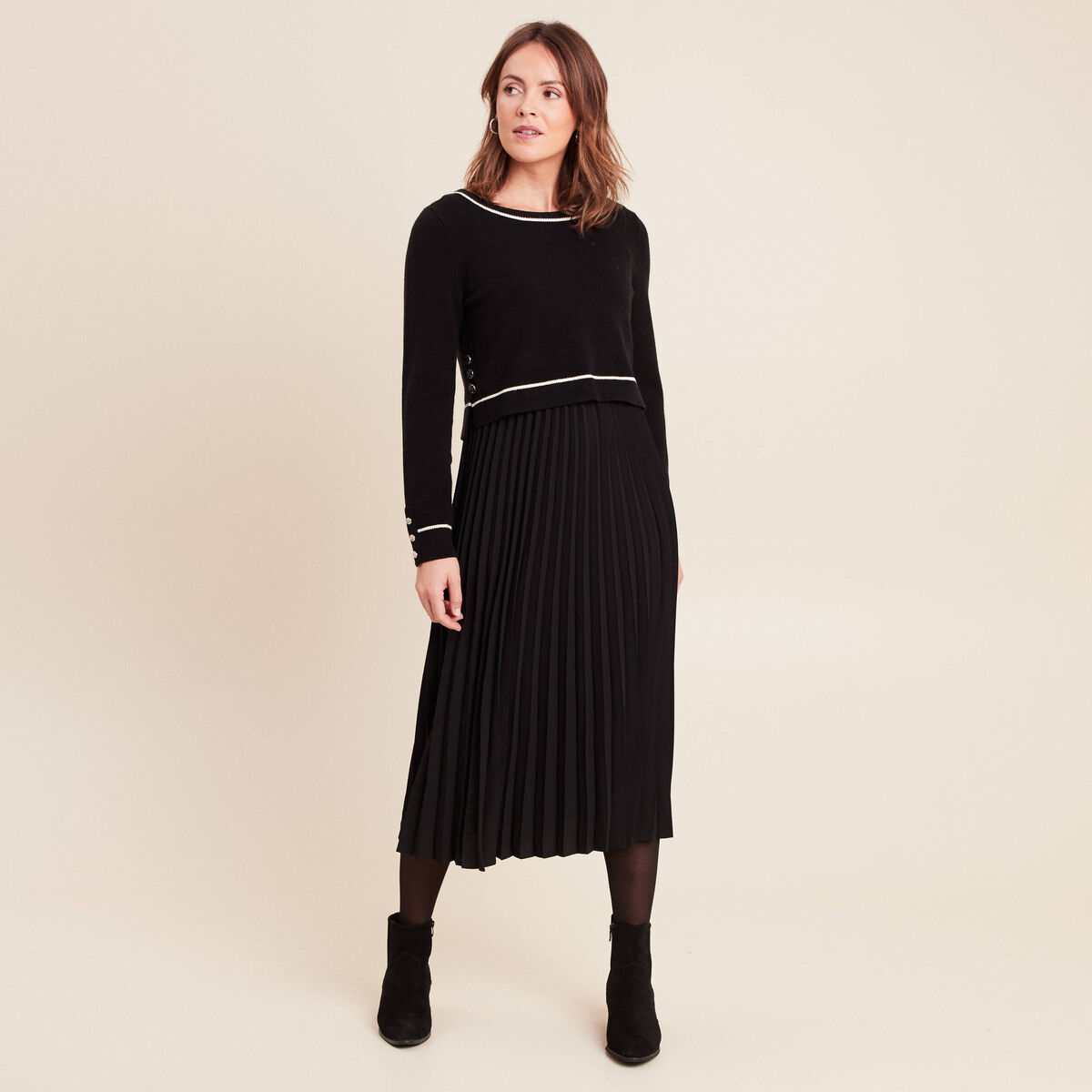 Robe longue &eacute;vas&eacute;e 2 en 1 noir femme