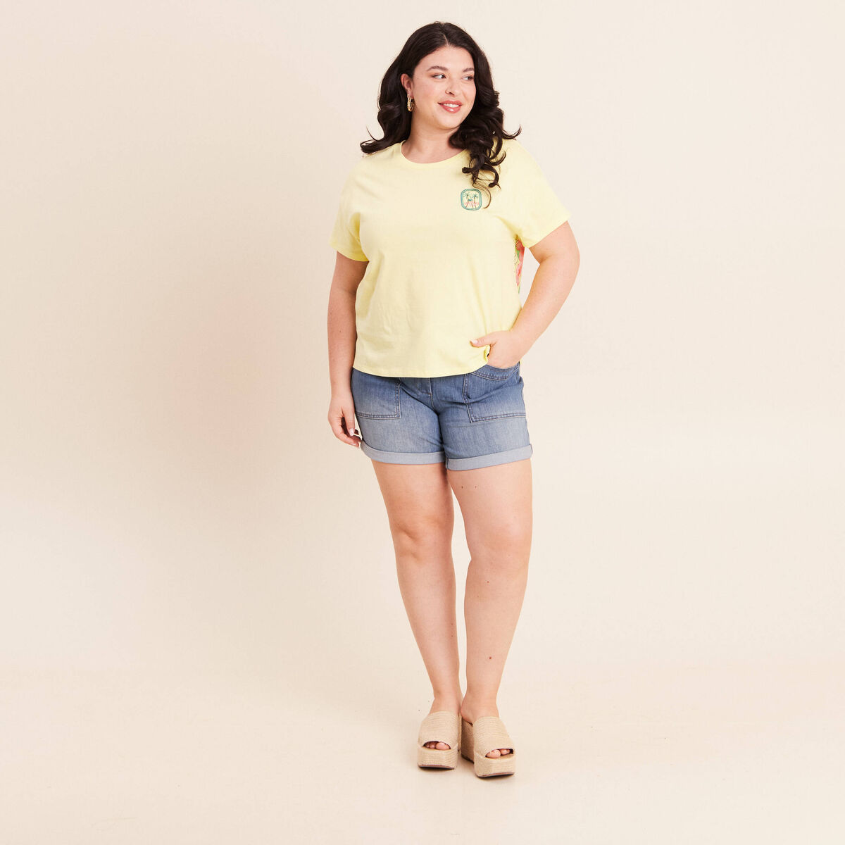 T-shirt droit manches courtes multicolore femme