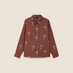 Chemise fluide brod&eacute;e manches longues marron femme