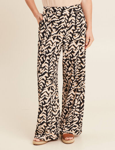 Pantalon large taille haute noir femme