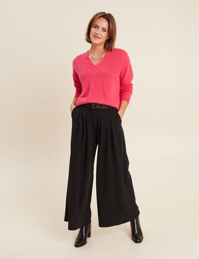 Pull en cachemire manches longues rose framboise femme