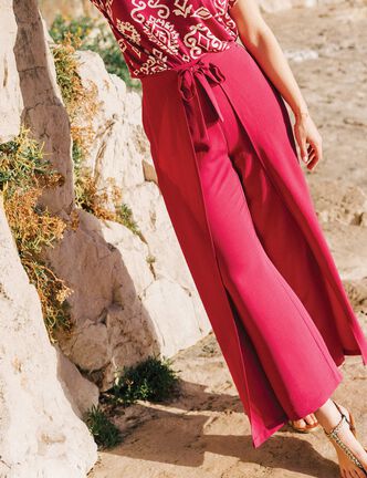 Pantalon coupe large portefeuille rose fushia femme