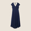 Robe longue évasée à volants bleu marine femme