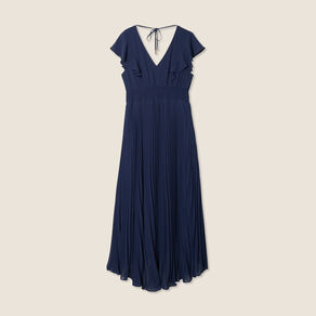 Robe longue évasée à volants bleu marine femme
