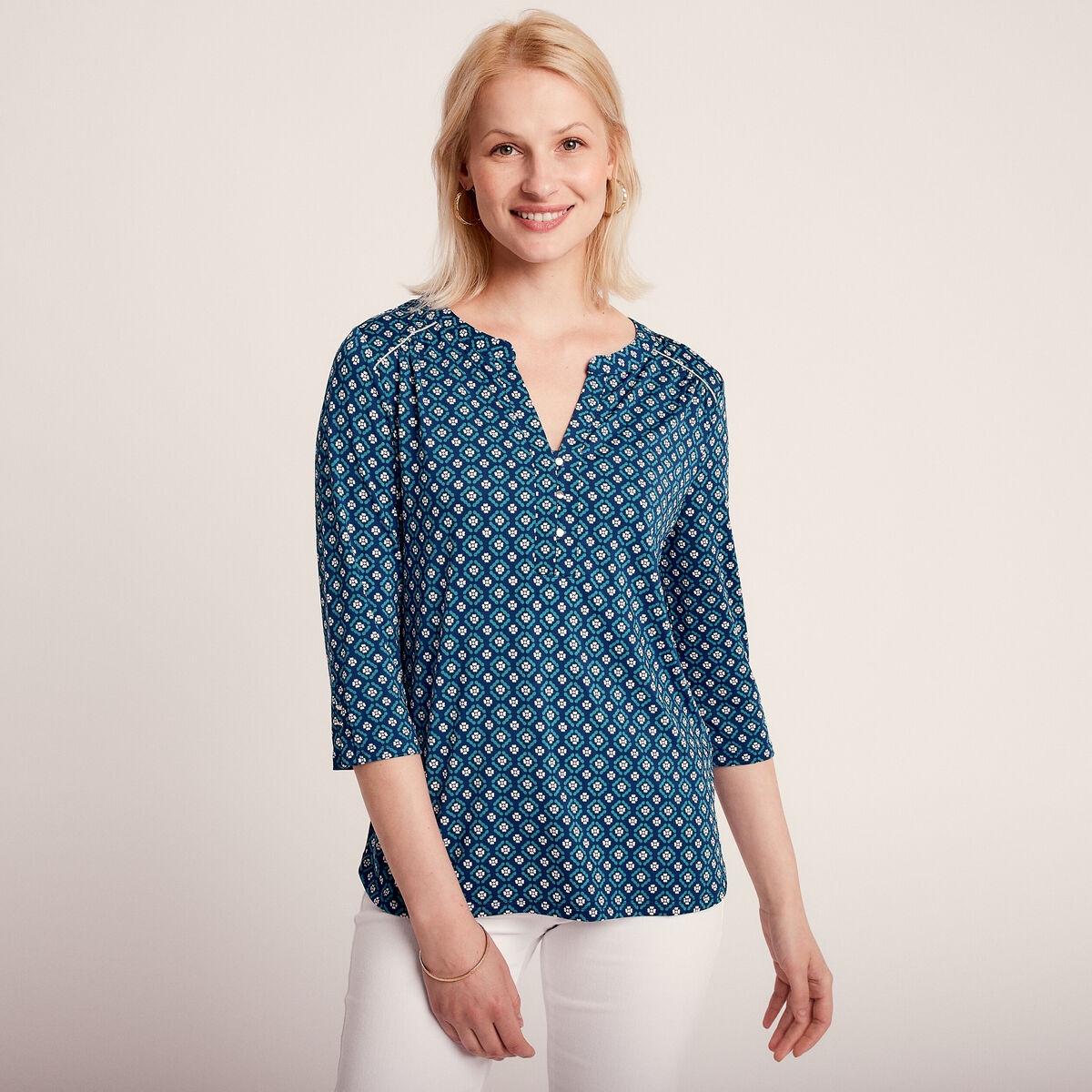 T-shirt manches 3/4 bleu foncé femme