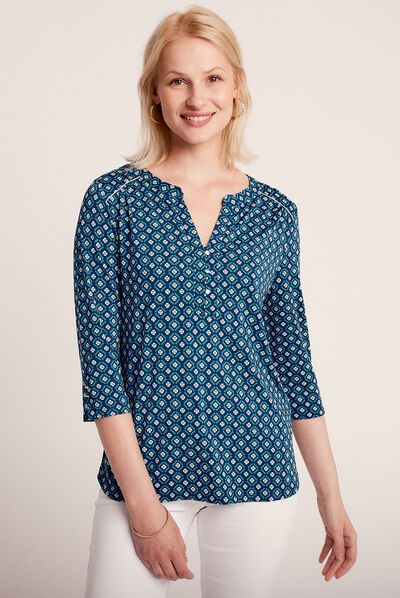 T-shirt manches 3/4 bleu foncé femme