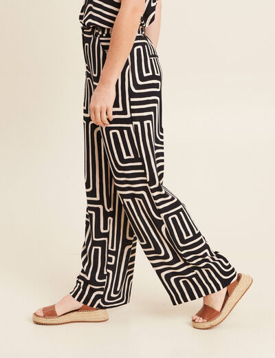 Pantalon large taille haute noir femme