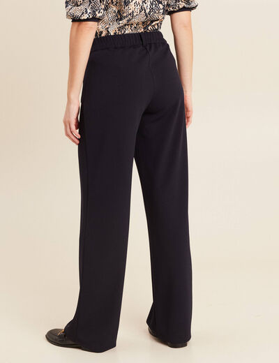 Pantalon coupe droite taille haute bleu fonc&eacute; femme