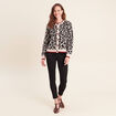 Gilet jacquard col rond manches longues marron femme
