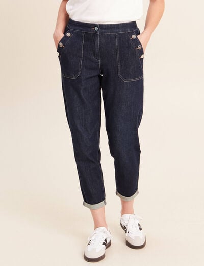Pantalon mom 7/8&egrave;me en coton denim brut femme