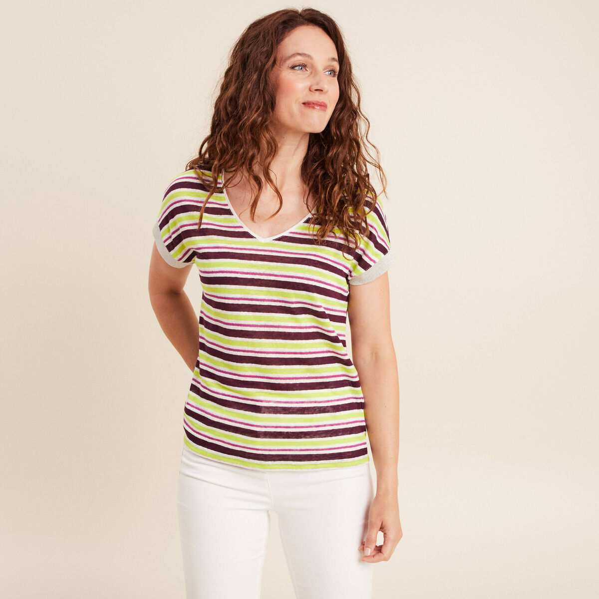 T-shirt manches courtes prune femme
