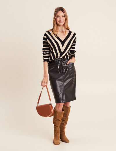 Jupe droite simili cuir noir femme