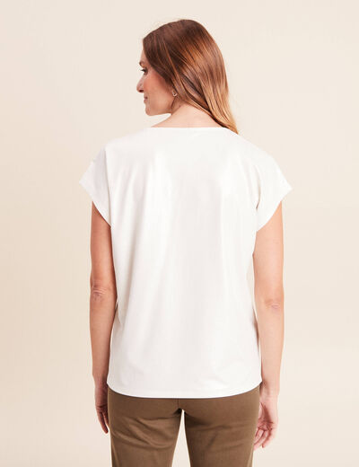 T-shirt col V manches courtes ecru femme