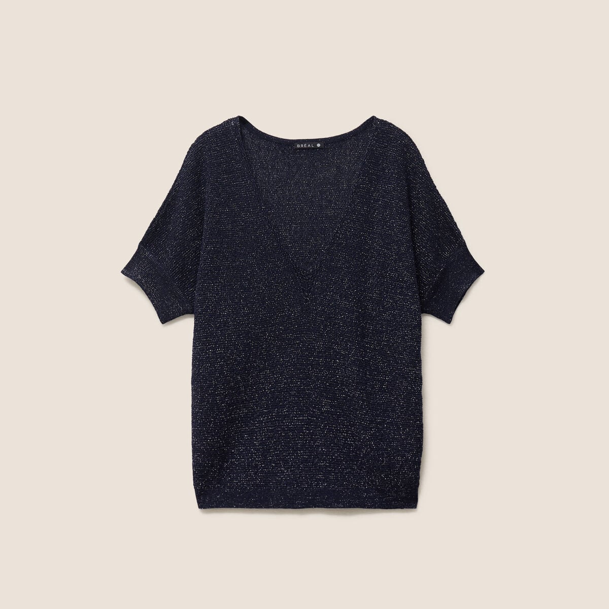 Pull col v bleu marine femme