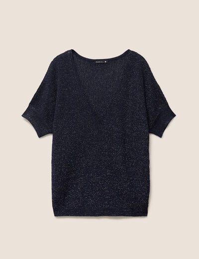 Pull col v bleu marine femme