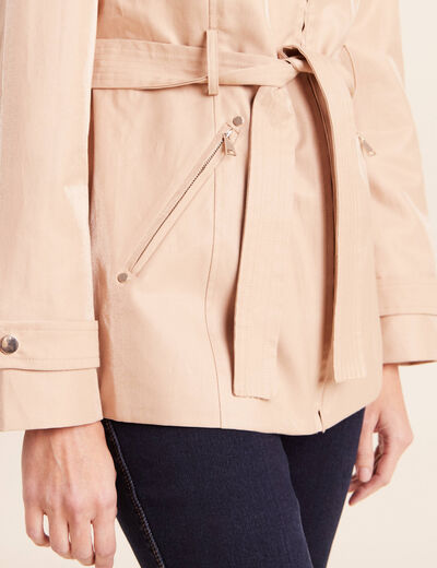 Parka droite ceintur&eacute;e beige femme