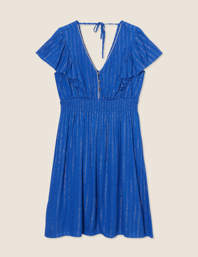 Robe droite fluide smockée bleu electrique femme