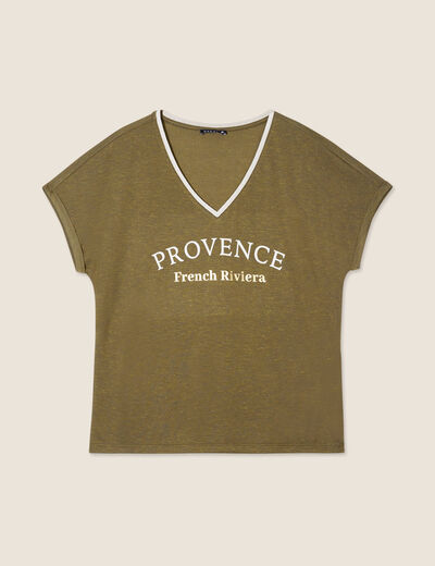 T-shirt manches courtes vert olive femme
