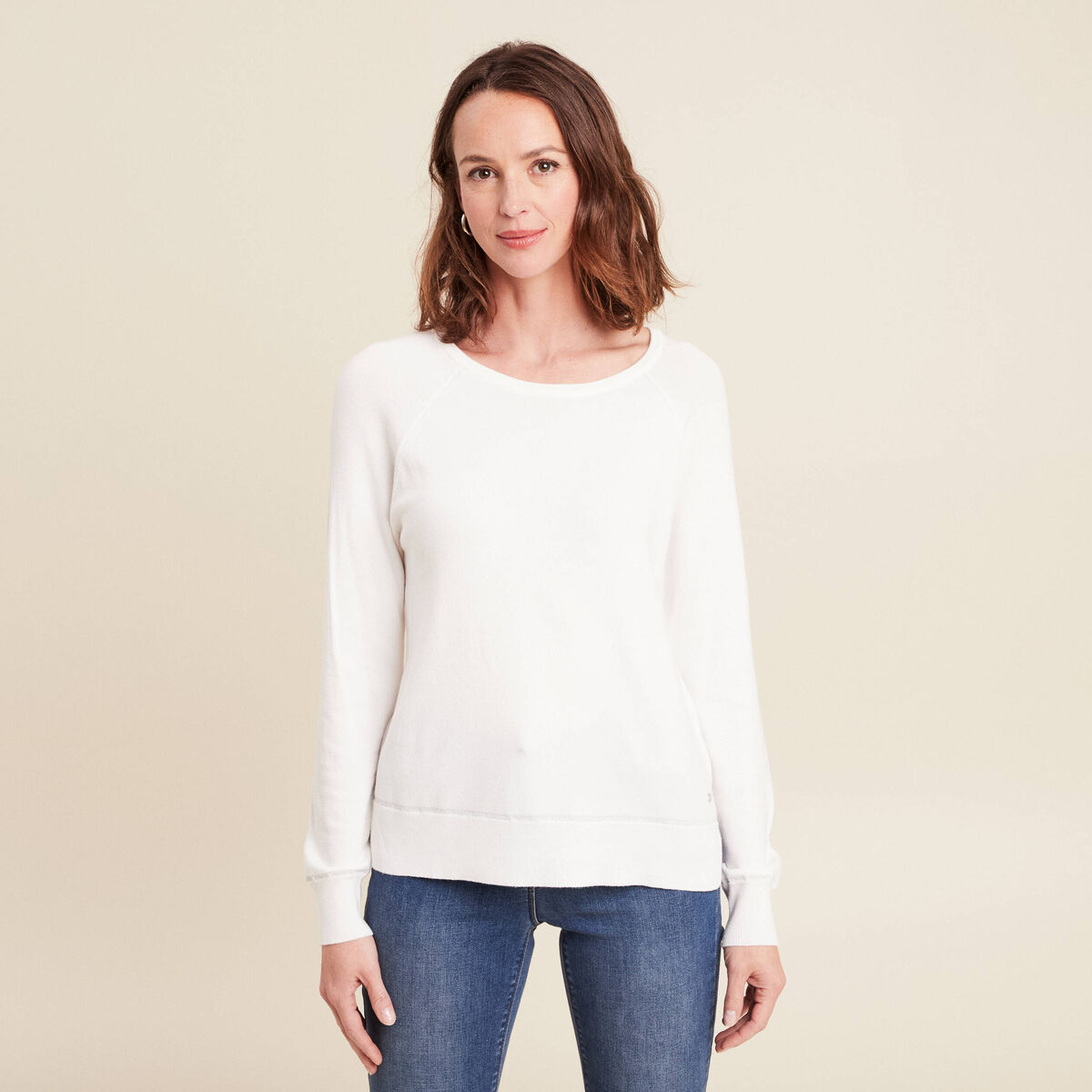 Pull col rond ecru femme