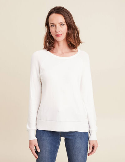 Pull col rond ecru femme