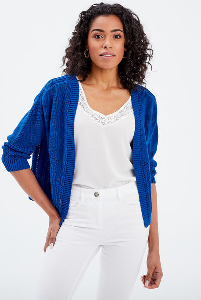 Gilet manches longues bleu electrique femme