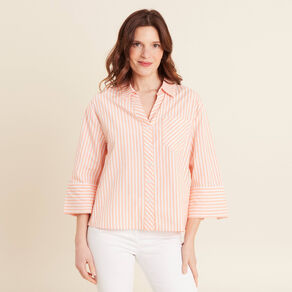 Chemise manches 3/4 orange femme