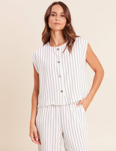 T-shirt sans manches col rond doubl&eacute; gris fonc&eacute; femme