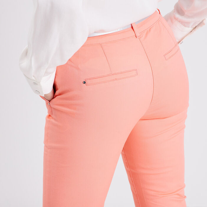 Pantalon chino droit orange corail femme