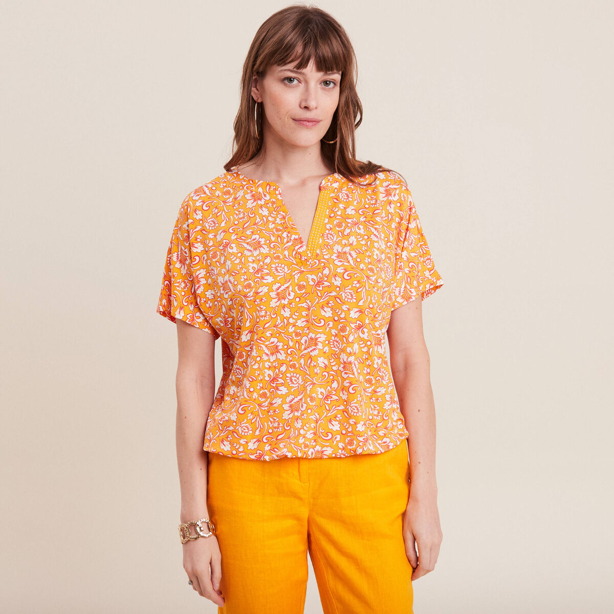 T-shirt manches courtes jaune fonc&eacute; femme