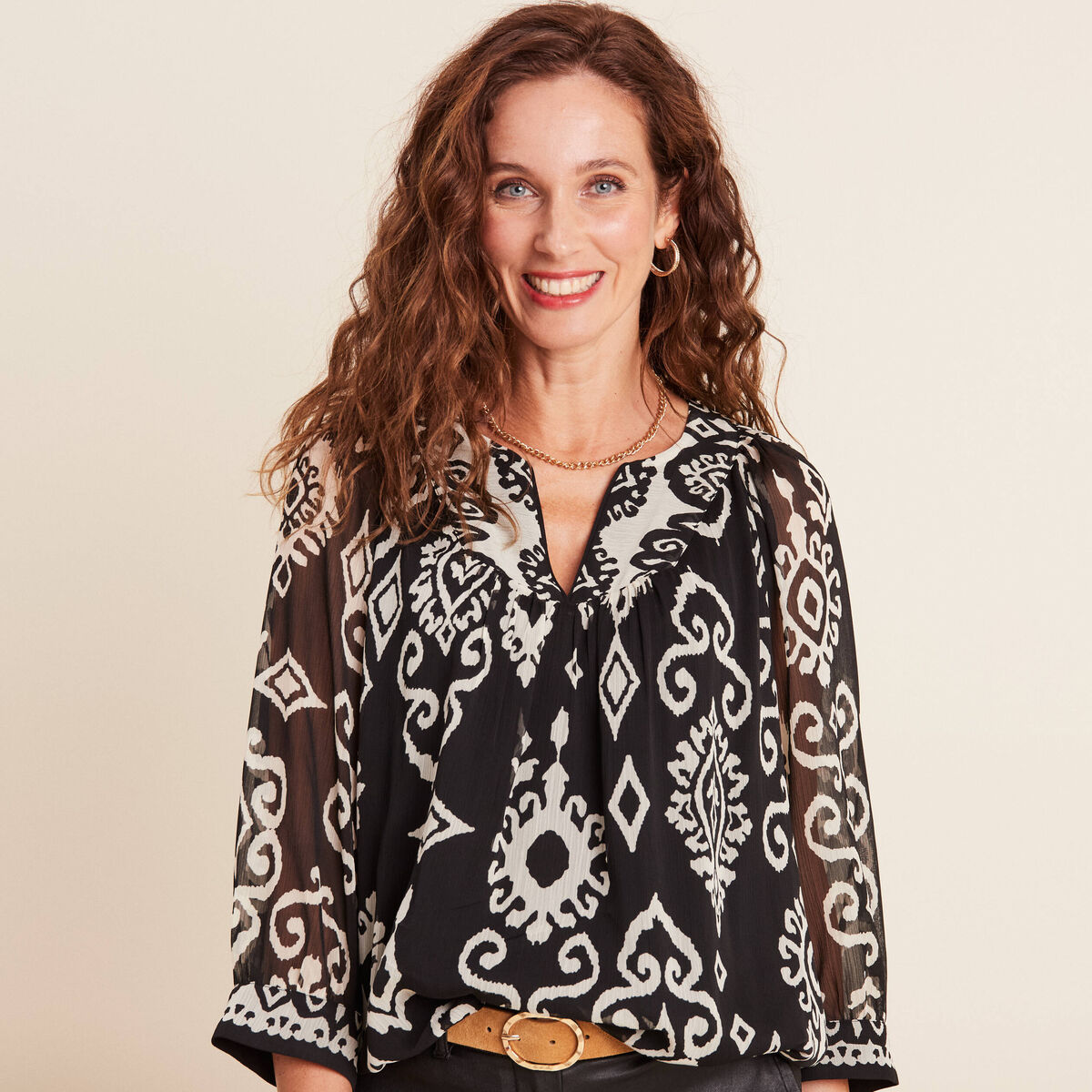 Blouse manches 3/4 noir femme