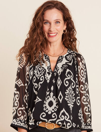 Blouse manches 3/4 noir femme