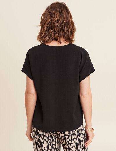 Blouse fluide manches courtes noir femme