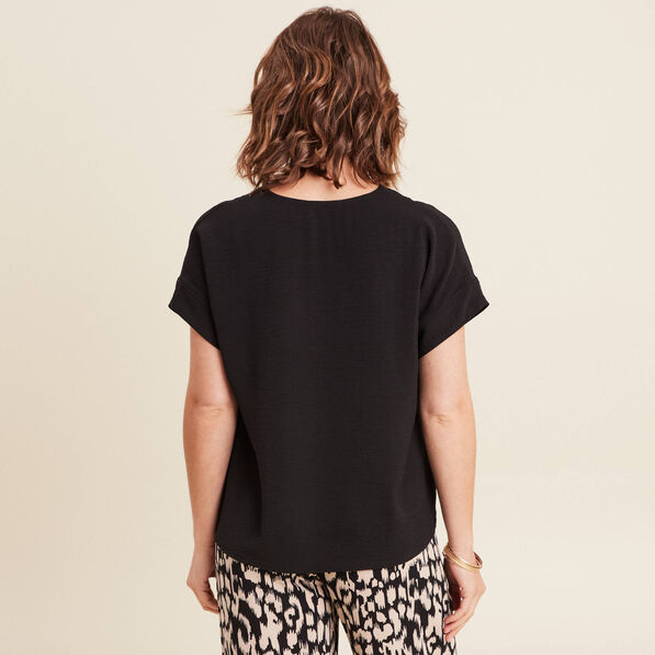 Blouse fluide manches courtes noir femme