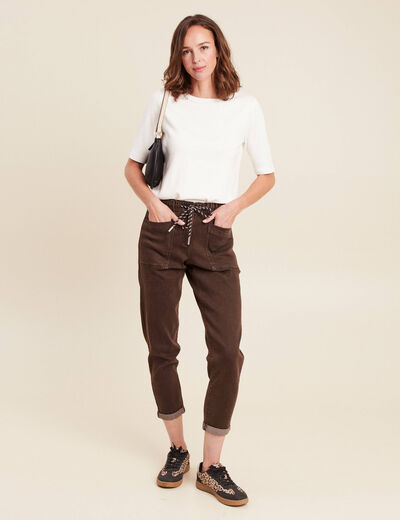 Jean large à coulisse marron foncé femme