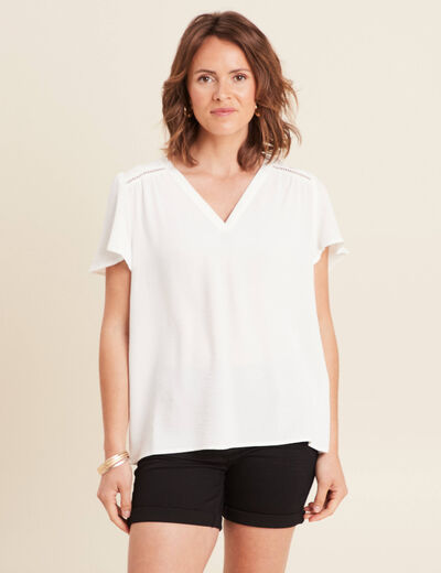 Blouse manches courtes ecru femme