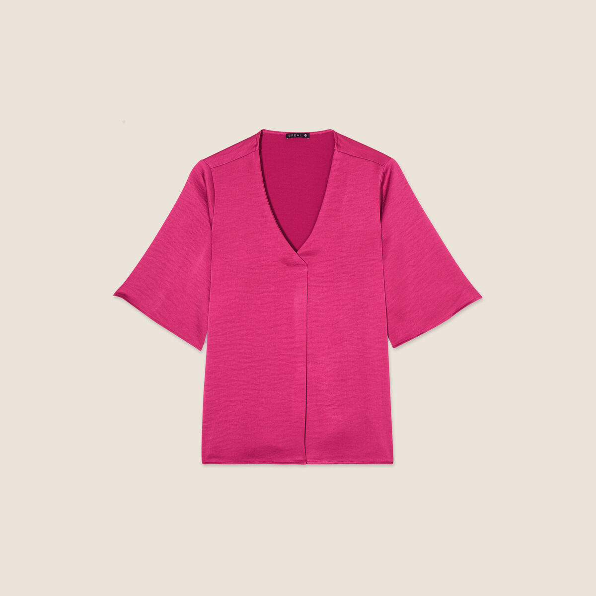 Blouse manches 3/4 satin rose fushia femme