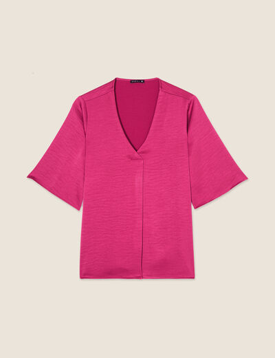 Blouse manches 3/4 satin rose fushia femme