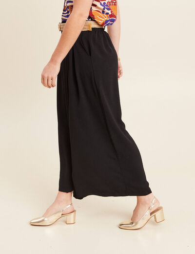 Pantalon jupe-culotte large noir femme