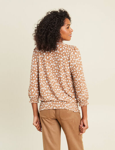 T-shirt col rond manches 3/4 marron femme
