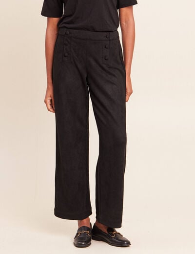 Pantalon aspect daim noir femme